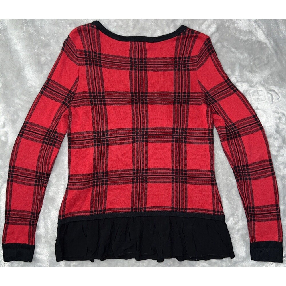 Cynthia Rowley Vintage 90s Womens S Cotton Knit Stretch Top Ruffled Bottom Check - Picture 2 of 9